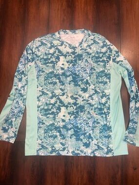 Huk Long Sleeve Performance Shirt in Aqua and Mint Marble